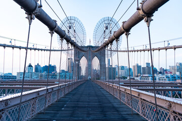 urban bridge architecture. brooklyn bridge in new york. way to manhattan. urban architecture of new...