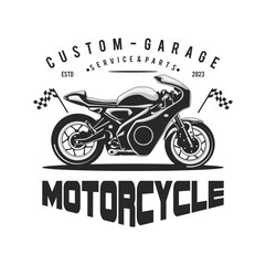 motorcycle custom garage illustration, motorcycle service and parts. vintage custom motorcycle emblems, labels, badges, logos, prints, templates.