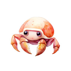 Hermit crab watercolor clipart on transparent background. Generative AI illustration - obrazy, fototapety, plakaty