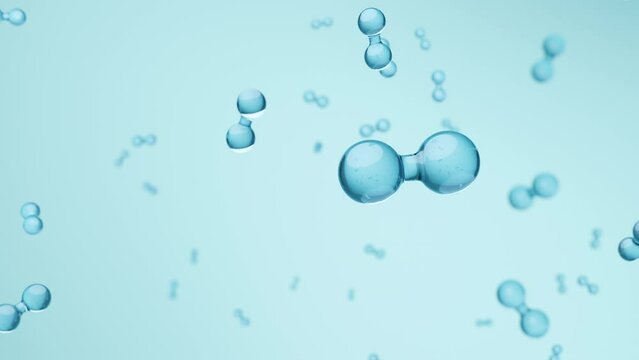 Hydrogen molecules atom floating on blue background for hydrogen fuel cell and power generation, 3D rendering.