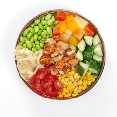 POKE CHICKEN on white background, POKE menu, food for delivery. Restaurant menu.
