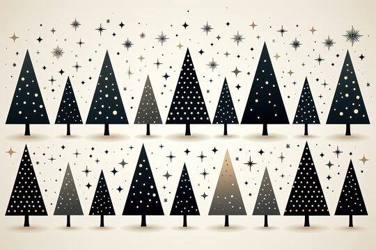 A festive Christmas background image including Christmas tree icons, snowflakes, and stars, creating a joyful and holiday-inspired scene. Illustration