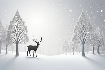 An abstract festive banner with space for customization, showcasing 3D trees and a reindeer, all in white, offering a versatile and minimalist canvas for your personalized message. Illustration