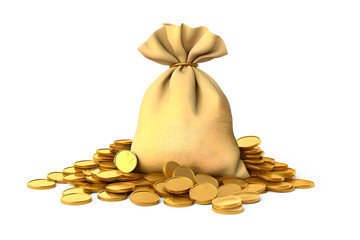 Gold Coin Money Bag Isolated Transparent Background, Generative AI