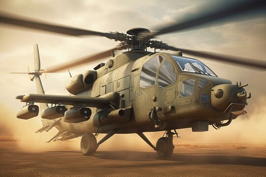 3D military helicopter illustration. Generative AI