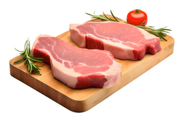 Raw Meat Slices Topped With Herbs On a Wooden Board Isolated On a Transparent Background, Generative AI