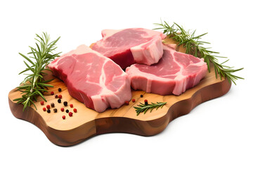 Raw Meat Slices Topped With Herbs On a Wooden Board Isolated On a Transparent Background, Generative AI