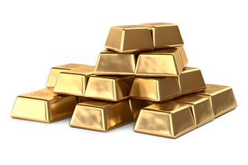 Set Of Gold Bars, Piles Of Gold Lingots Isolated On Transparent Background, Generative AI
