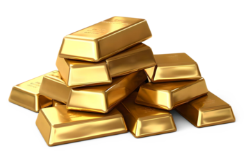 Set Of Gold Bars, Piles Of Gold Lingots Isolated On Transparent Background, Generative AI