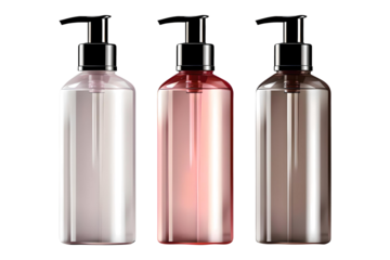 Set Of Plastic Cosmetic Bottle With Dispenser Pump Isolated On a Transparent Background, Generative AI