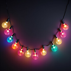 Holiday decoration, Christmas garland with colorful light bulbs, studio shot, 3D, hyper-realistic, directional light, against a dark background