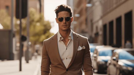 Confident businessman in a well-tailored suit exuding professional elegance and executive presence.