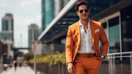 Confident businessman in a well-tailored suit exuding professional elegance and executive presence.