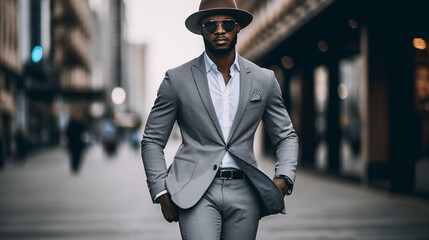 Confident businessman in a well-tailored suit exuding professional elegance and executive presence.