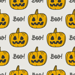 Cute Halloween Seamless Pattern Background, Halloween Elements, Pumpkin, Boo