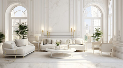 Fototapeta na wymiar Sunny Elegance: White Marble Luxury Interior