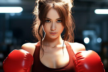 ボクシングをする若い日本人女性