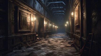 Enter the dim hallways of a grim manor where flickering shadows hold secrets
