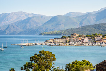 Fototapeta na wymiar View at the Bay of Saint-Florent town in Corsica -France