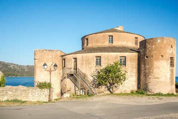 Fototapeta na wymiar View at the Citadel in the streets of Saint-Florent in Corsica, France