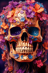 Flowerpunk Fusion: Skulls and Nature in Artistic Harmony, Generative AI