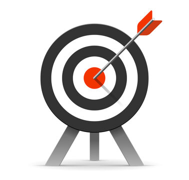 Target icon in flat style on white background. Bullseye business conpept. Arrow in the center aim. Vector design element for you projects
