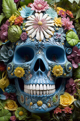 Flowerpunk Fusion: Skulls and Nature in Artistic Harmony, Generative AI
