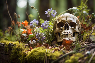 Flowerpunk Fusion: Skulls and Nature in Artistic Harmony, Generative AI