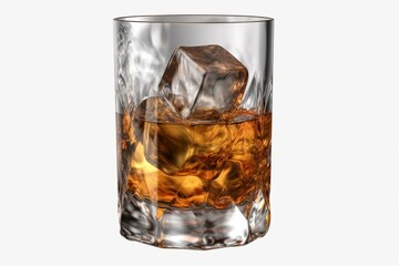 Image of whiskey and ice in a glass on a transparent background. Generative AI