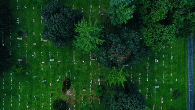 top down aerial of Diamond Lake Cemetery on Townline Rd, Mundelein, Illinois USA 60060