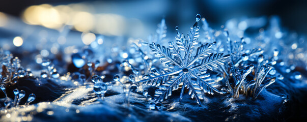 A Christmas Dream: Macro Snowflake on Icy Ground with Bokeh