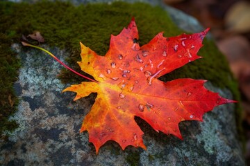 Red maple leaf with vibrant fall colors. Generative AI