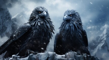 Munin and Kunin - the nordic ravens.generative ai
 - obrazy, fototapety, plakaty
