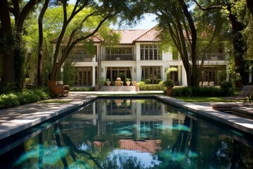 Fototapeta na wymiar Elegant residence with a refreshing pool haven. Generative AI
