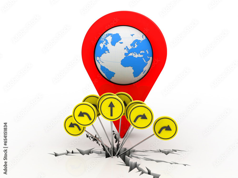 Poster 3d rendering red map pointer