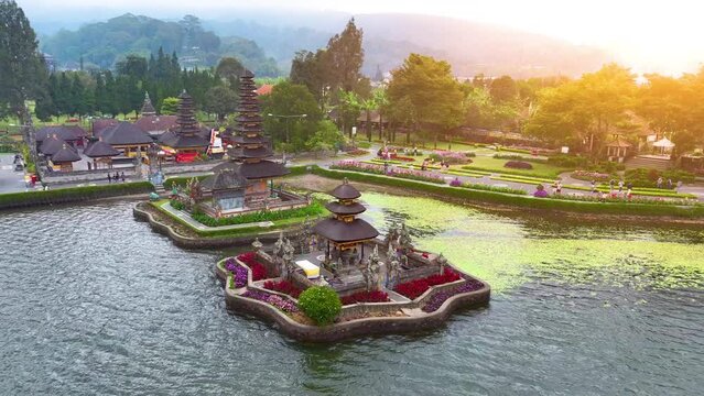 Pura Ulundanu Bratan Temple on Bratan Lake in Bali Island Bali temple, important landmark of Balinese people, Indonesia