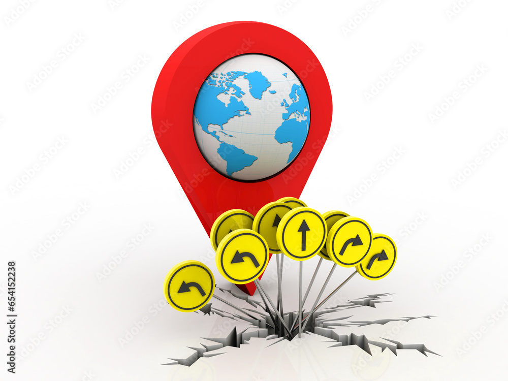 Poster 3d rendering red map pointer