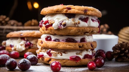 Delicious Cranberry-Pecan Sandwich Cookies with a Festive Touch - obrazy, fototapety, plakaty