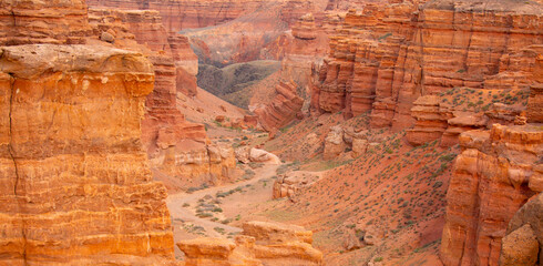Natural unusual landscape red canyon of unusual beauty is similar to the Martian landscape, the...