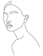 The face is a line. Portrait by line. Drawing of a woman.