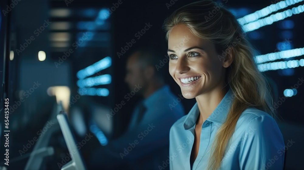 Aufkleber woman technician running diagnostics on computer servers in a server farm, it professional admin in 
