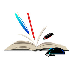 book. office supplies. computer technology. training. education. vector illustration