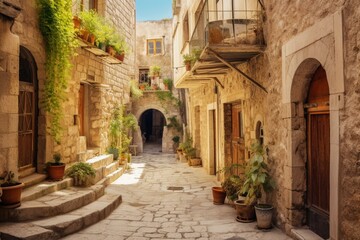 Fototapeta na wymiar A tiny old town with narrow streets and traditional stone houses. Generative AI