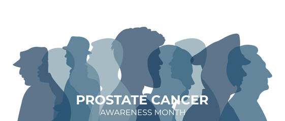  Prostate cancer awareness month.Blue November.Vector illustration with silhouettes of men and space for text.