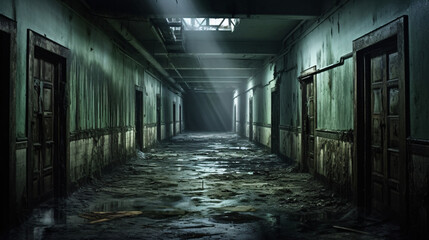 Fototapeta premium Ominous realm of a Haunted Hospital, eerie and unsettling