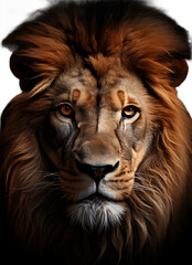 Fototapeta premium Lion face shot close up on transparent background (png) 
