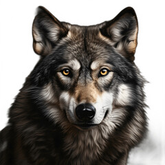 Gray wolf looking in front of camera on transparent background
