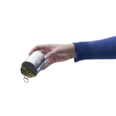 Hand holding an aluminum tin