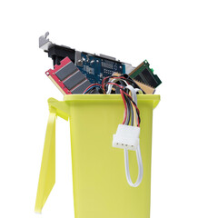 Small garbage can full of computer parts