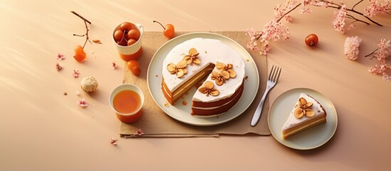 Peanut and toffee cakes against isolated pastel background Copy space
